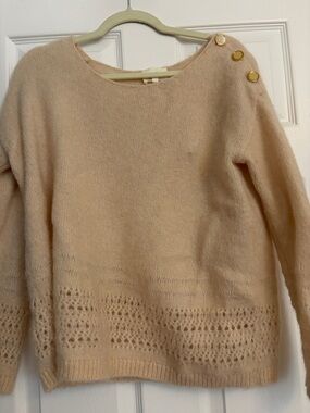 Sezane pink soft mohair Sweater with Gold Shoulder Buttons